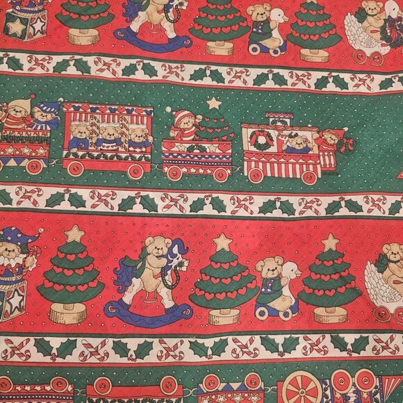 1986 Lucy Rigg Tablecloth Christmas Teddy Bear Train 50x68" & 6 Napkins Set VTG - Picture 2 of 7